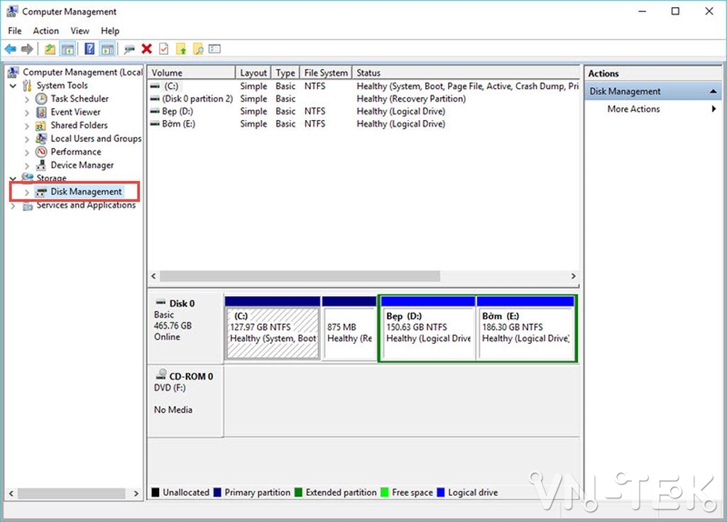 disk management 3 - Hướng dẫn chia và gộp ổ cứng trực tiếp trên Windows