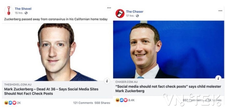 hệ thống kiểm duyệt chống tin tức giả của Facebook - “Check” tính năng chống tin giả của Facebook bằng cách tung tin đồn "Mark Zuckerberg qua đời ở tuổi 36"